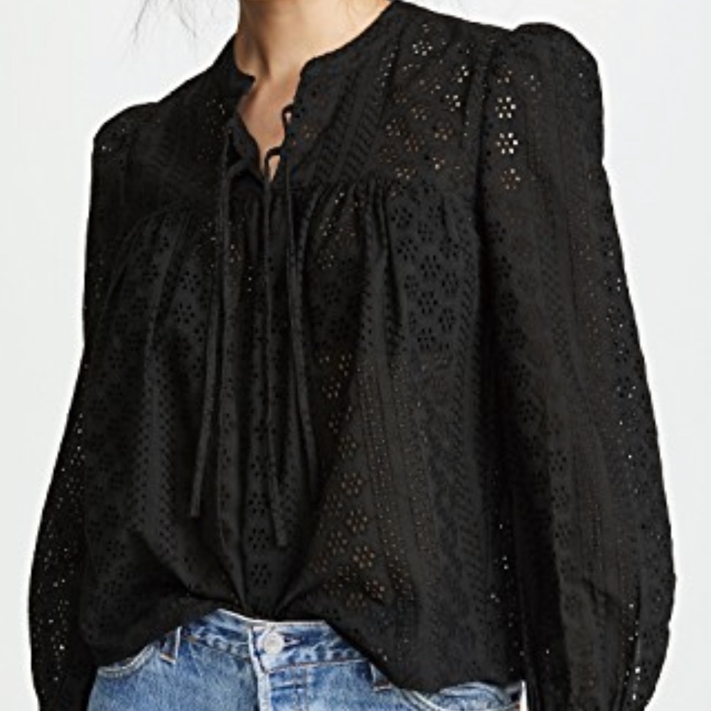 Madewell Black Eyelet Double-Tie Peasant Top - Picture 7 of 7